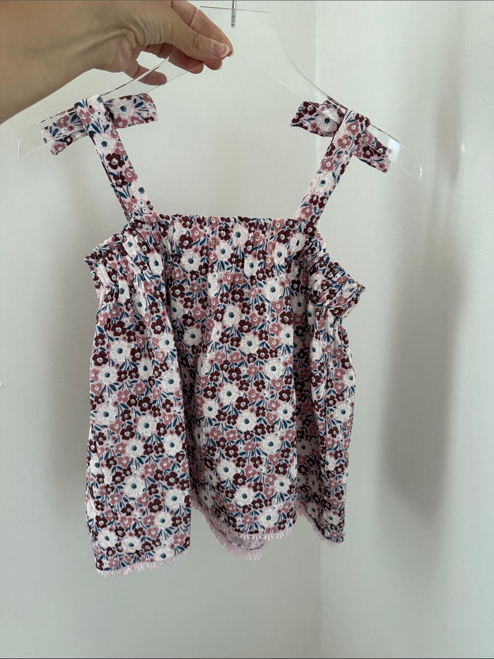 R&B Organic Girls Size 10 Pink Floral Tie Strap Organic Cotton Boho Tank Top - Picture 5 of 9
